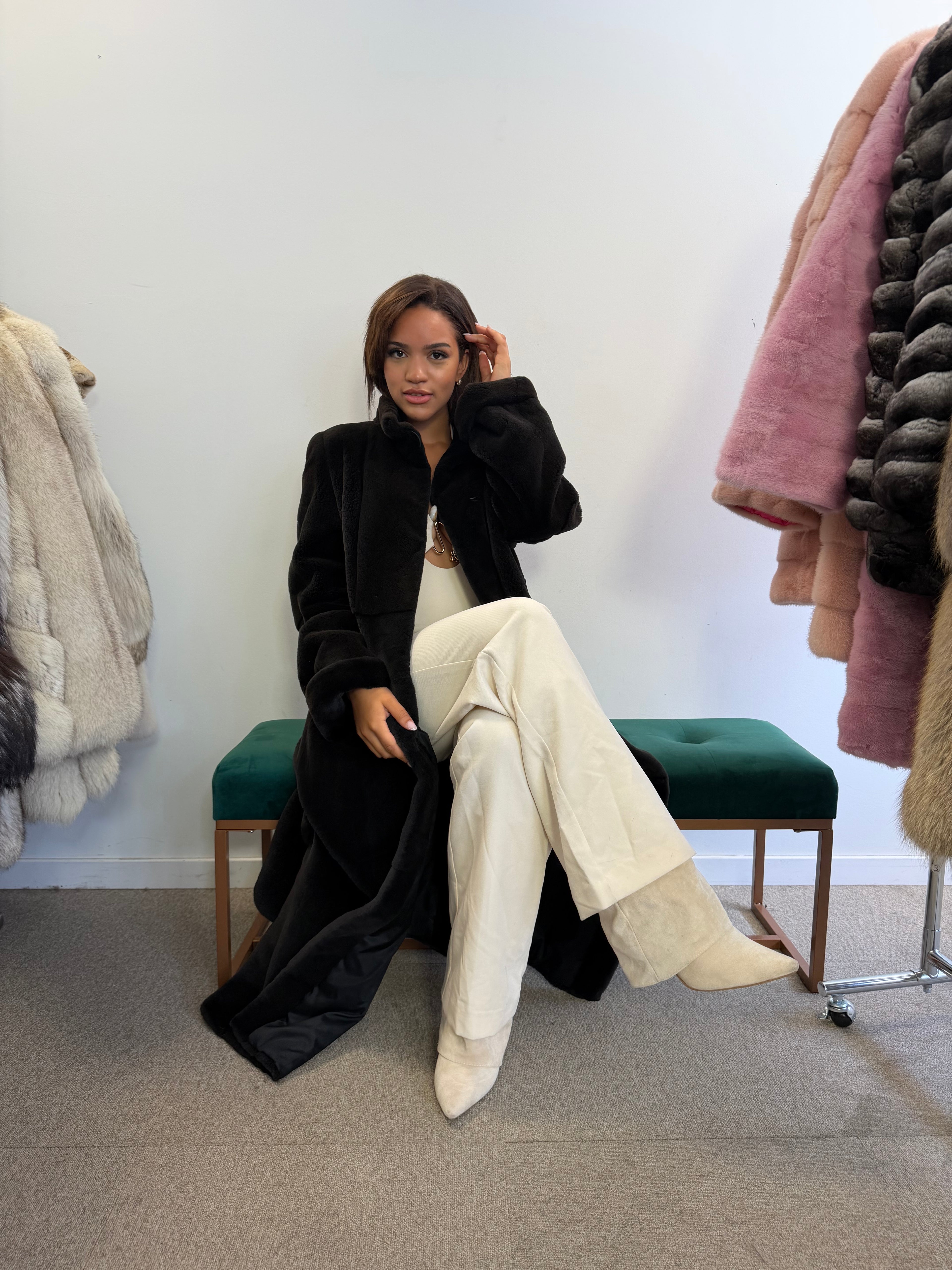 New Mink Fur Coat, Dark Sapphire Sheared, Size L