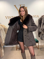 Italian Thermal Jacket with Brown Fox Collar, XL