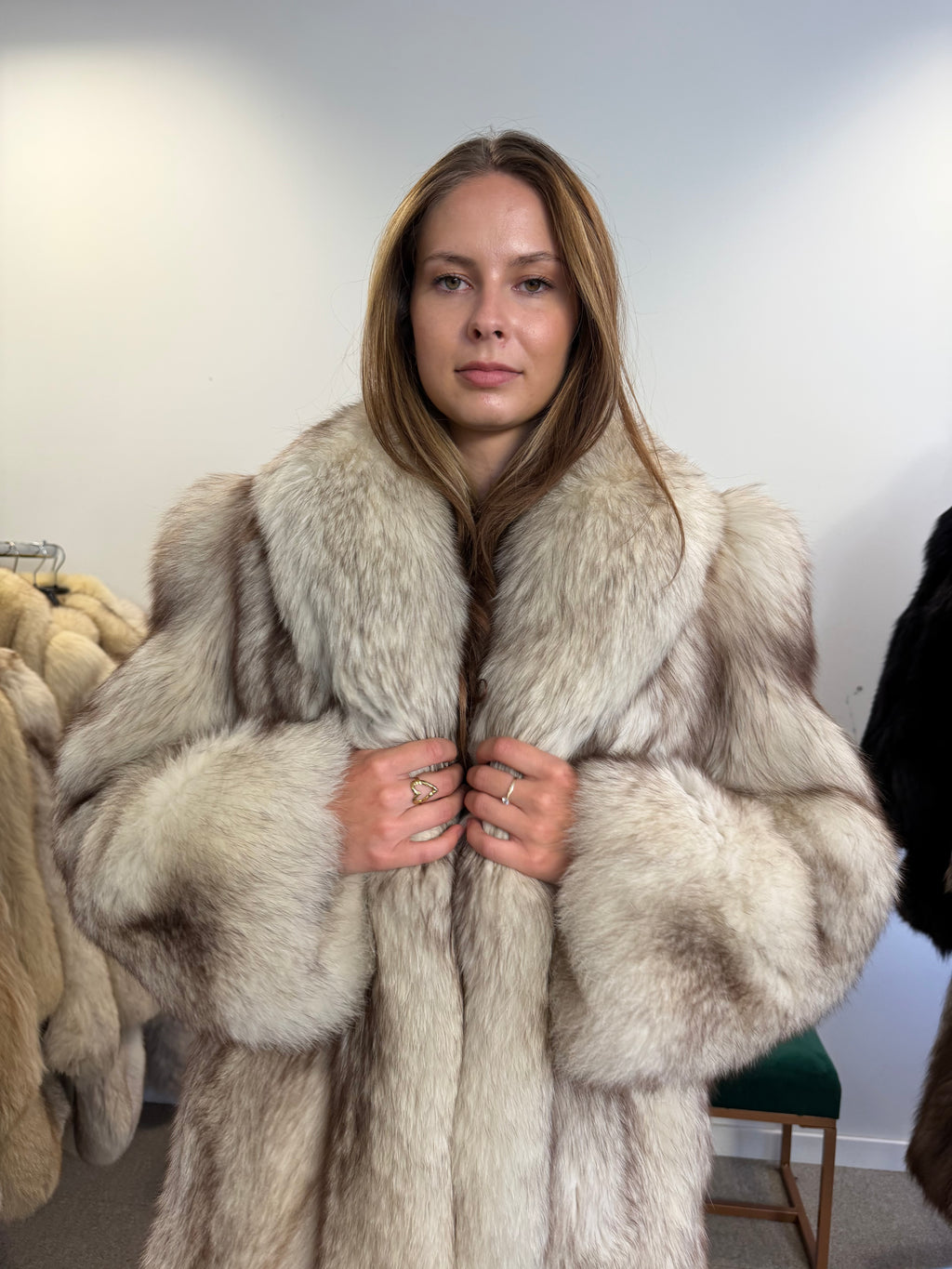 Blue Fox Fur Coat, Size M