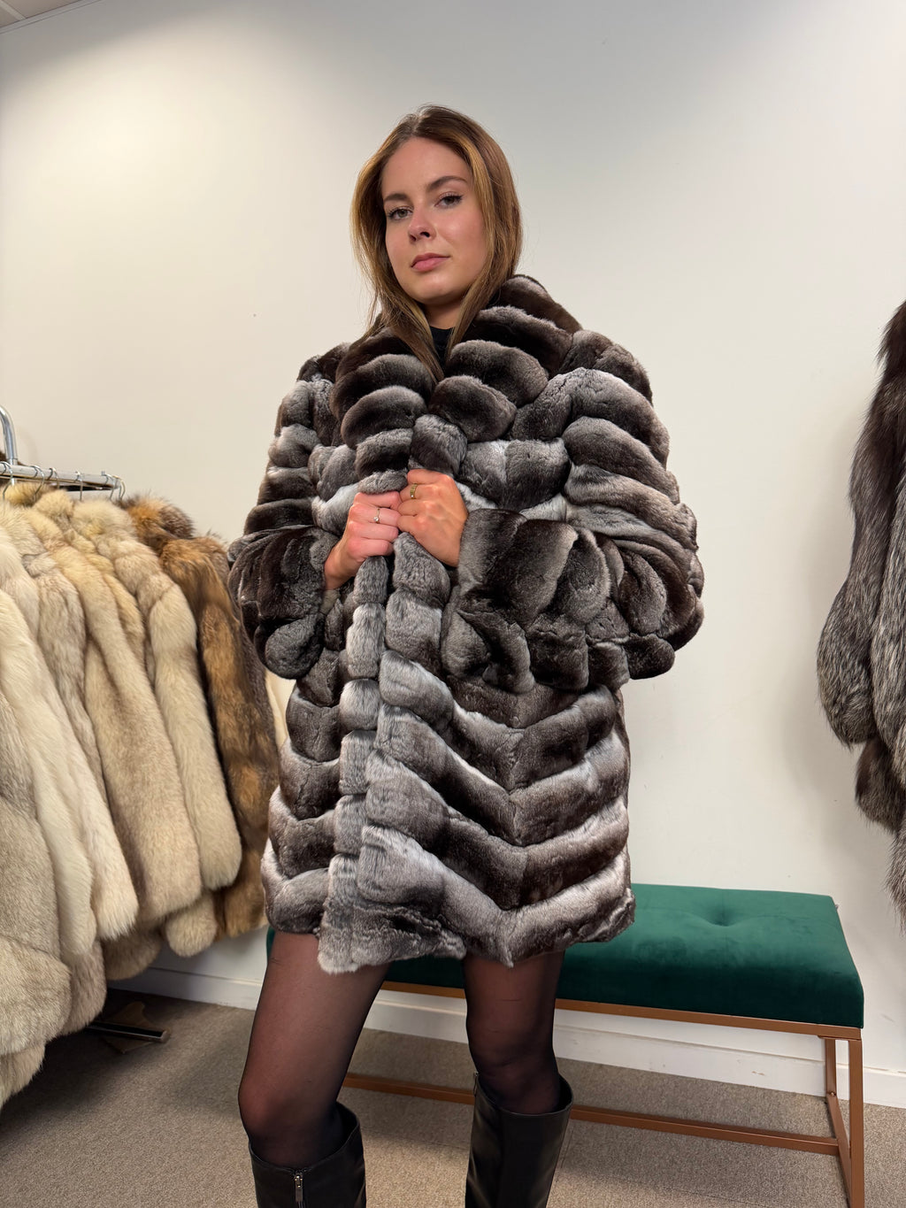 Chinchilla Fur Coat — Large Size, Real Chinchilla Fur