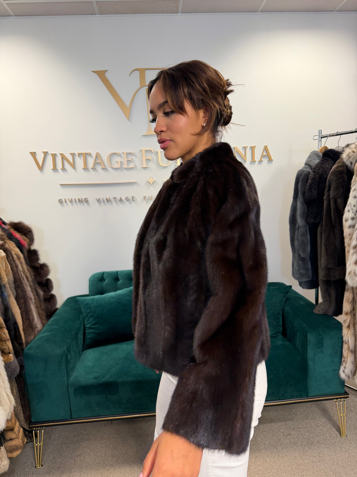 Dark Brown SAGA Mink Fur Jacket, Medium, Short