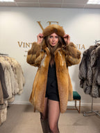 Red Fox Fur Coat, Large, Hooded