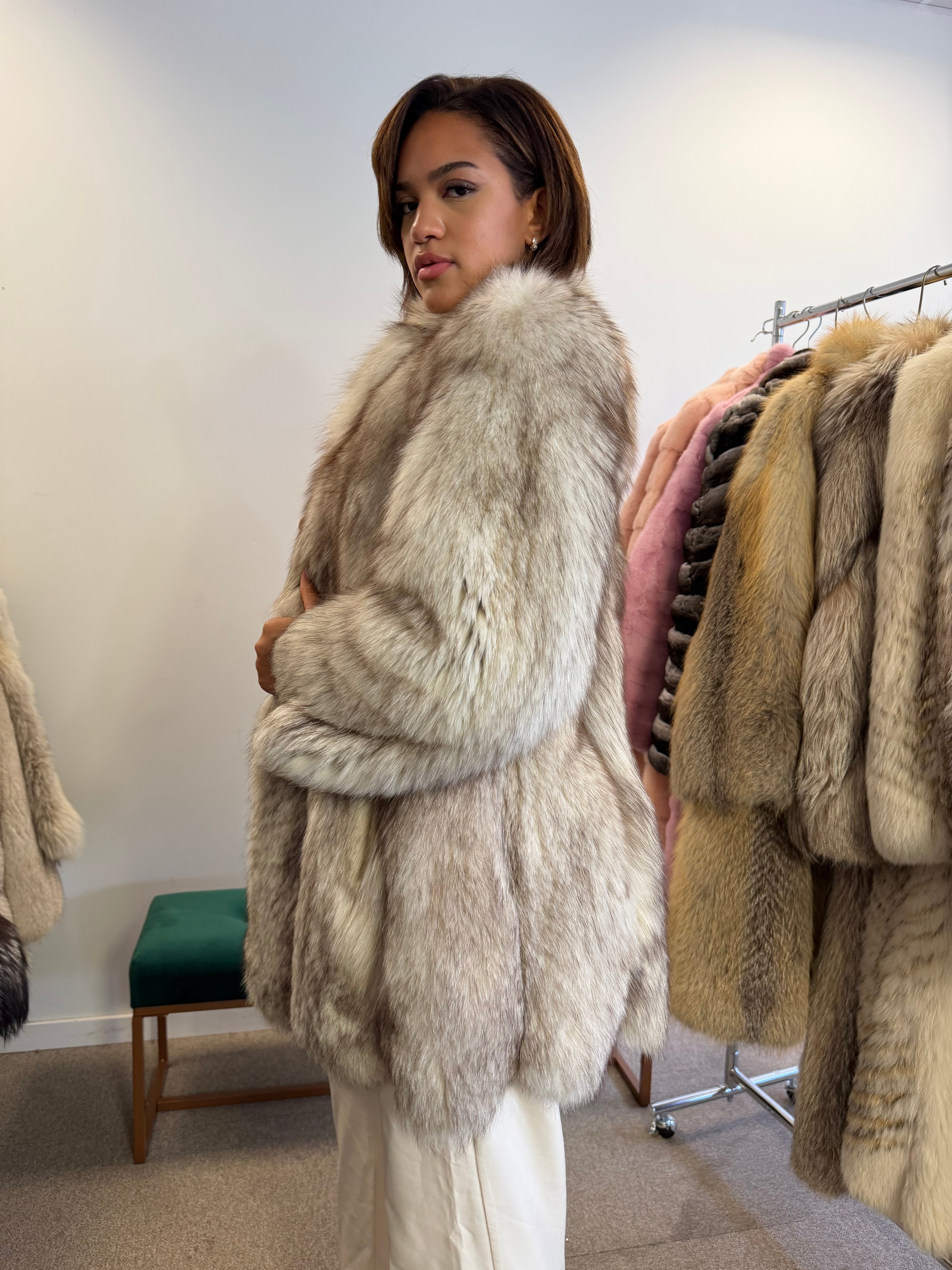 Fox Fur Coat, White Nordic, Size S