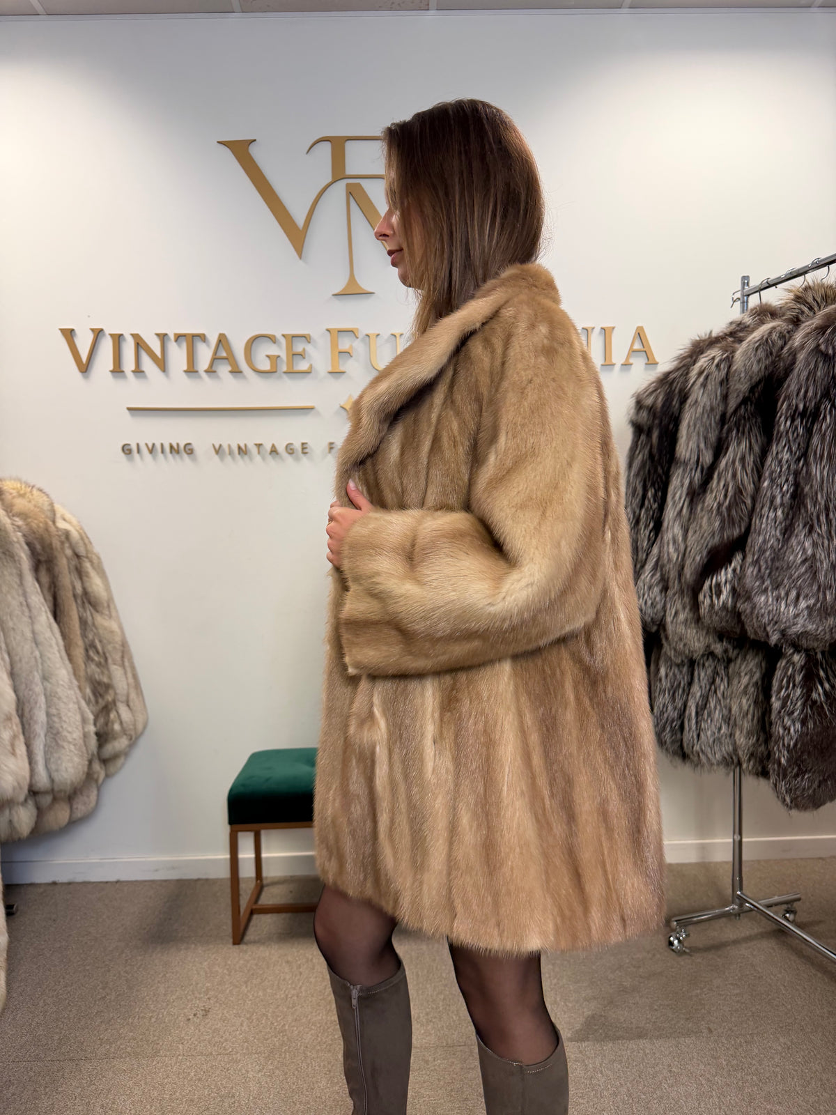 Pastel Mink Fur Jacket, Light Beige, 3XL