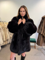 Fox Fur Coat, Black, Size L