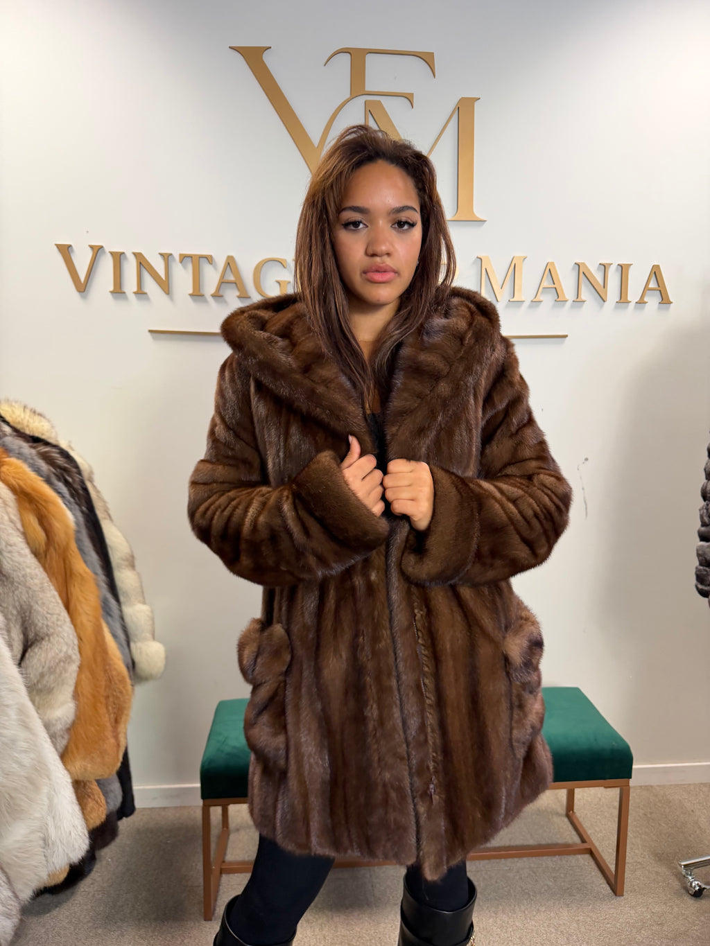Pierre Balmain Mink Fur Coat, Brown, Medium, French Luxury