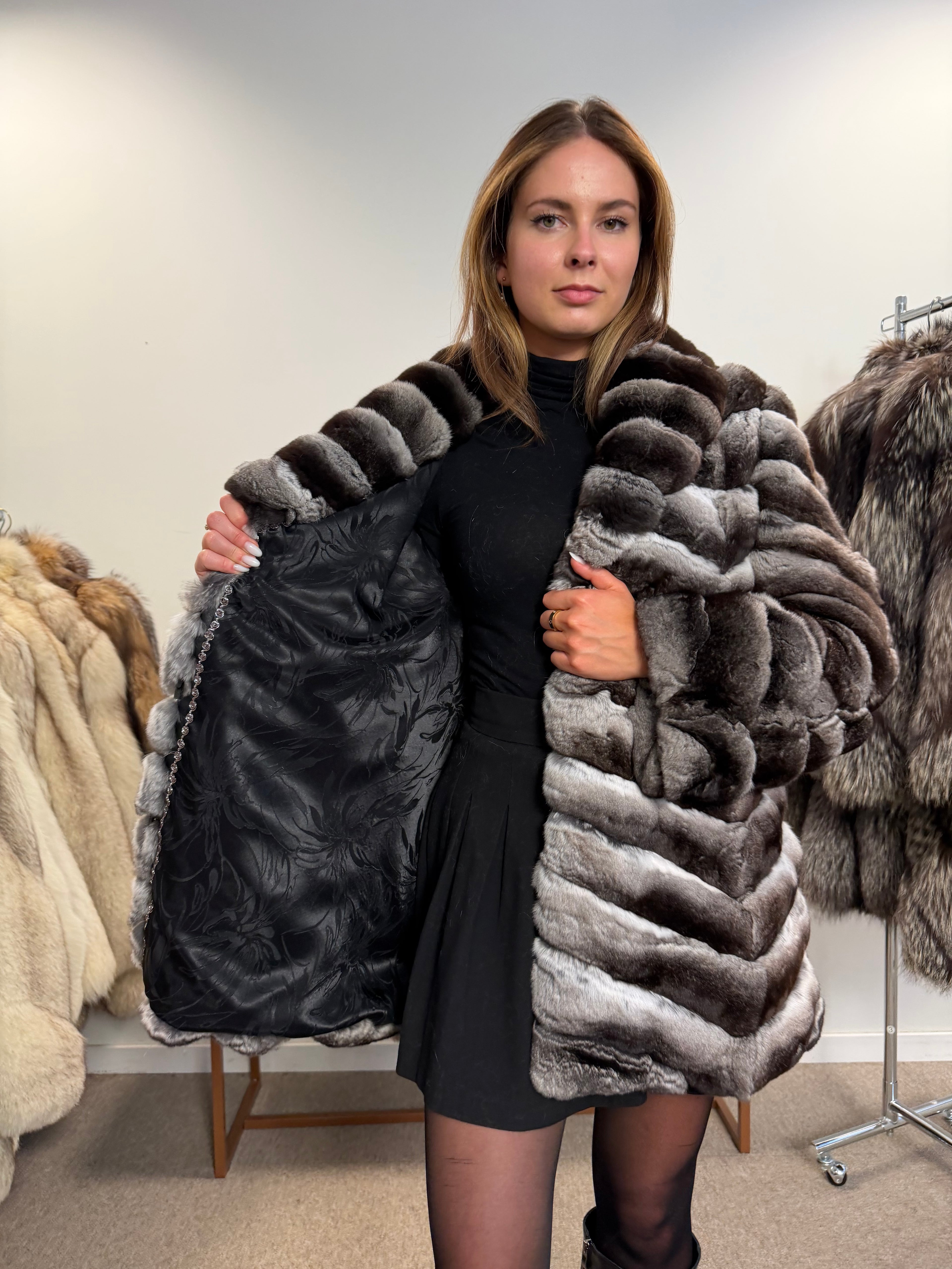 Chinchilla Fur Coat — Large Size, Real Chinchilla Fur