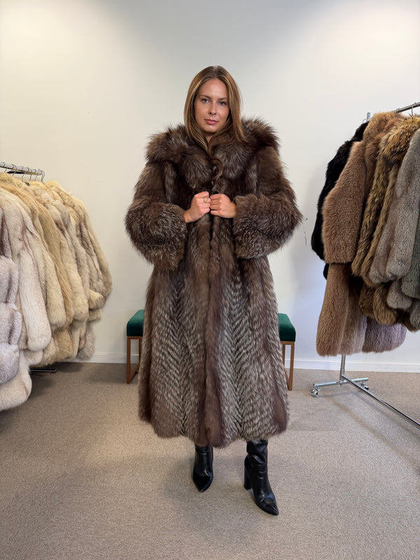 Silver Fox Fur Coat, Full Length, Size M