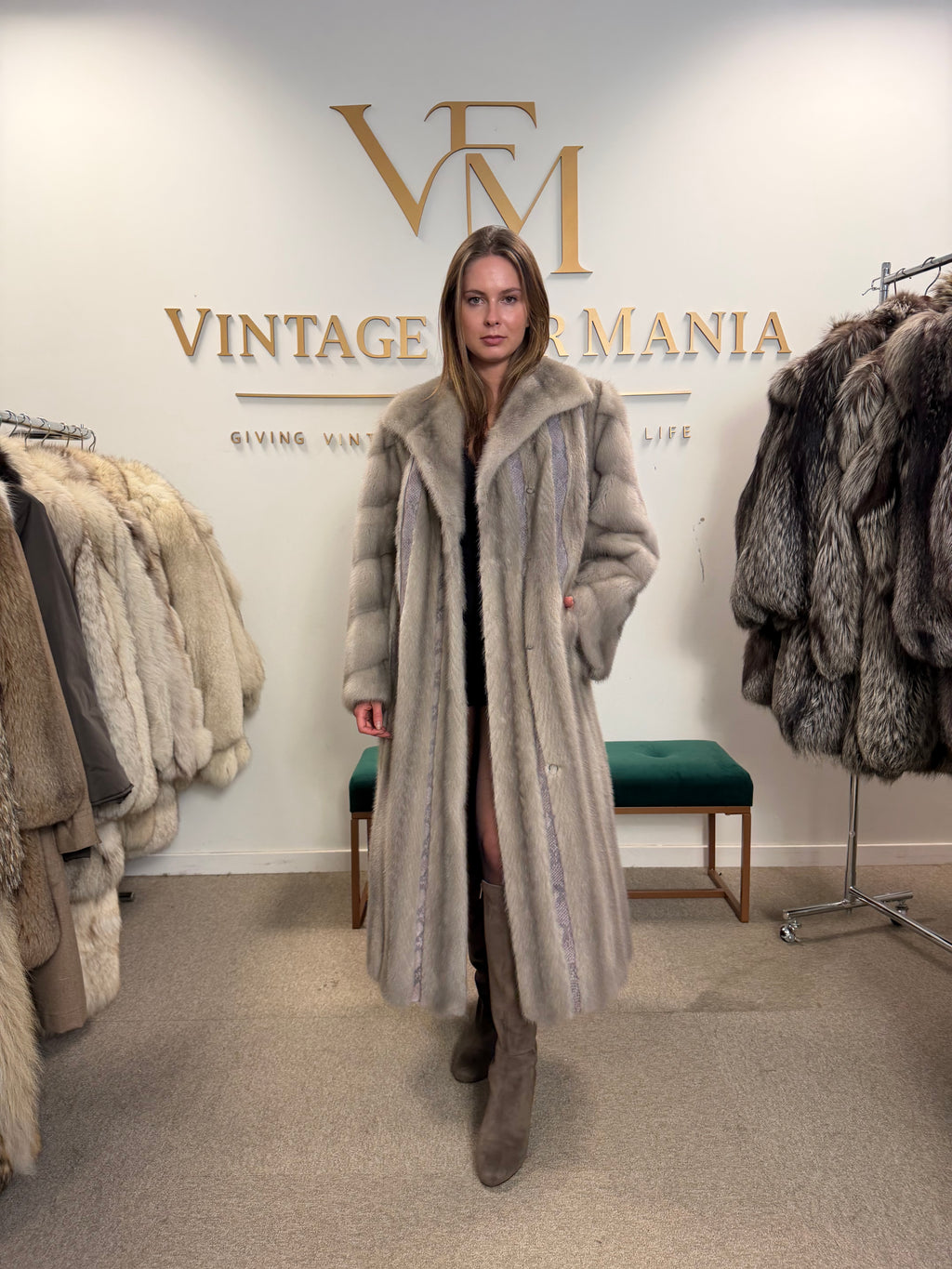 Grey Mink Fur Coat, Swinger, Full Length, Fits up to 5XL