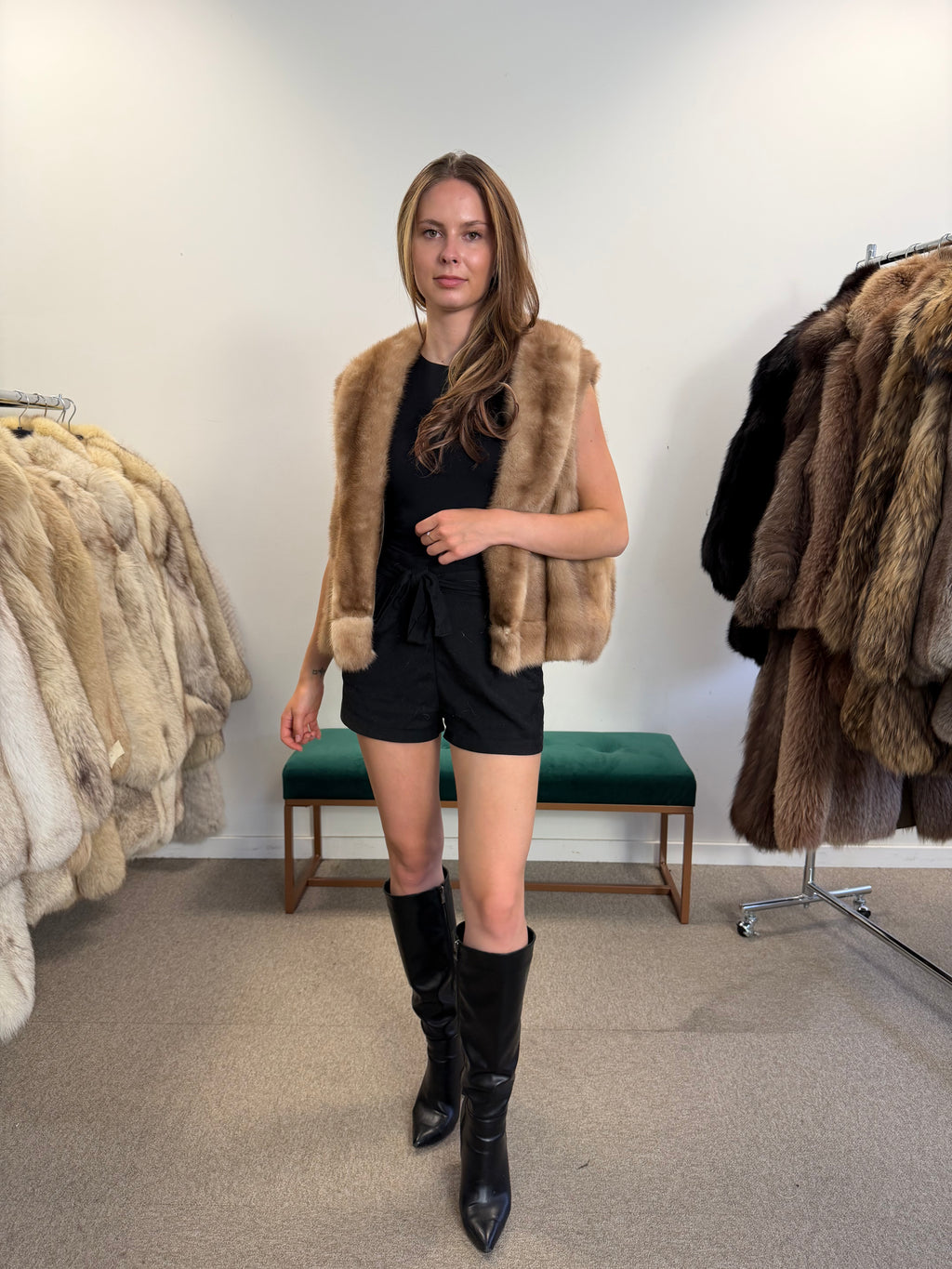 Pastel Mink Fur Vest, Medium, Open Front