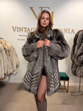Silver Fox Fur Coat, Medium, Trimmed, Luxury