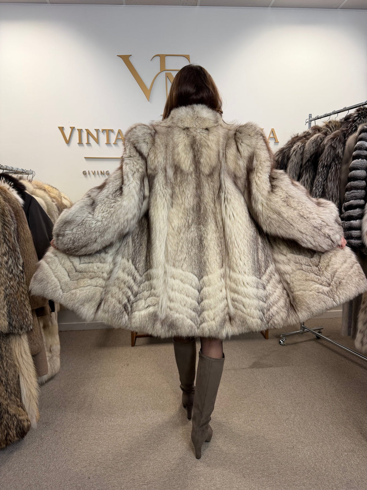 White Nordic Fox Fur Coat, Medium, Thick Pelt