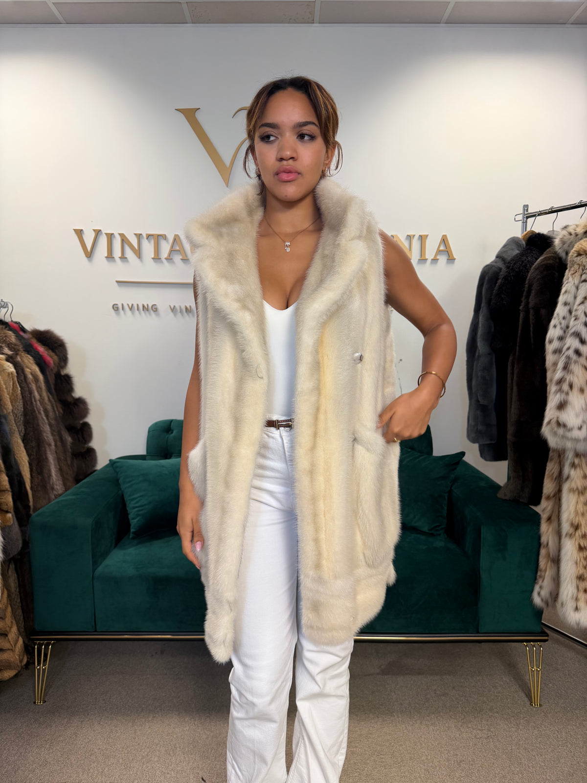 White Mink Fur Vest, Large