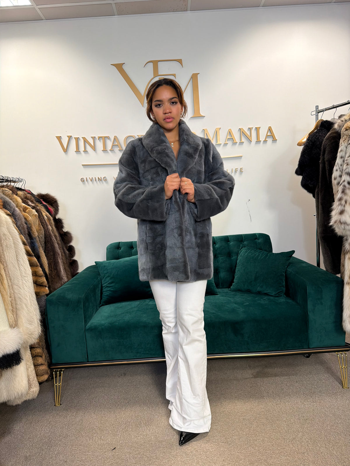 Blue-Grey Dyed Mink Fur Jacket, Medium, German, New
