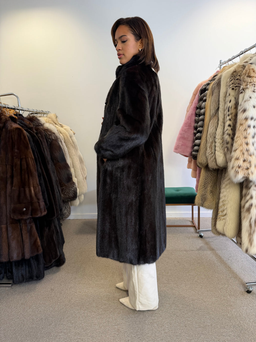 Mink Fur Coat, Dark Brown, Medium