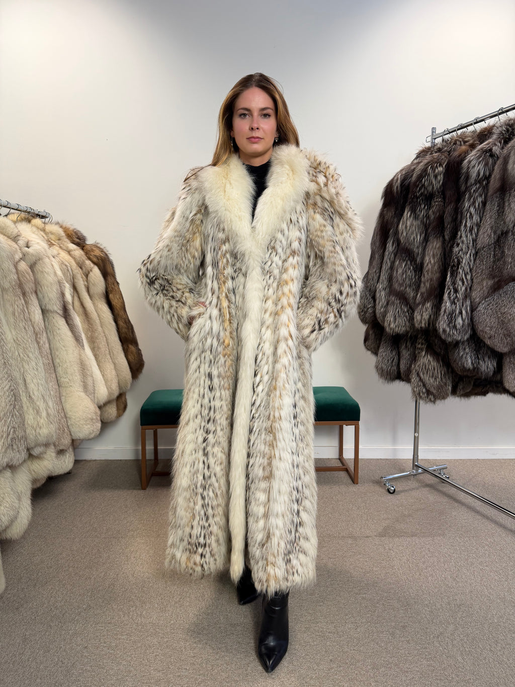 White Fox and Finn Raccoon Real Fur Coat, Size XL