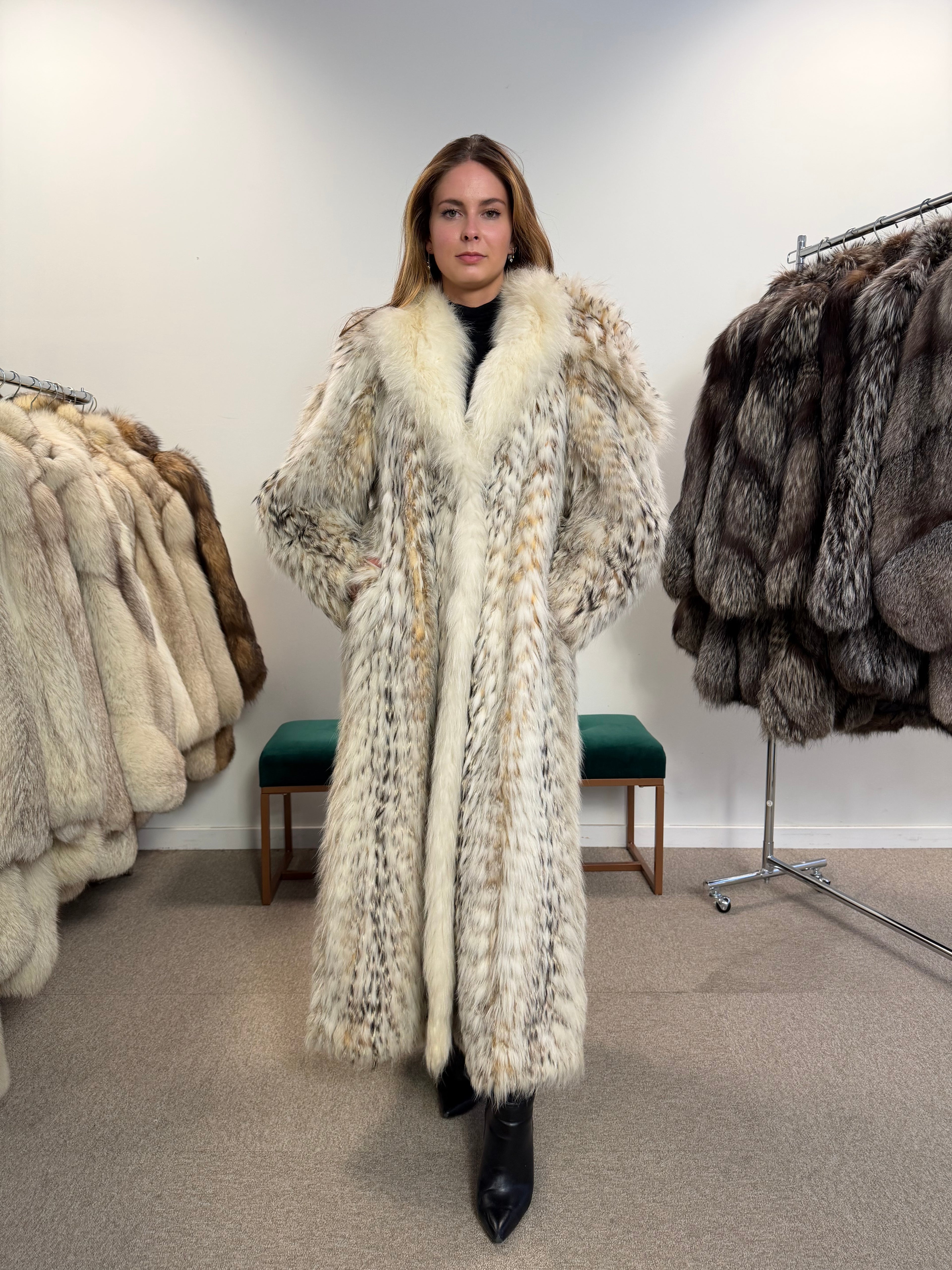 White Fox and Finn Raccoon Real Fur Coat, Size XL