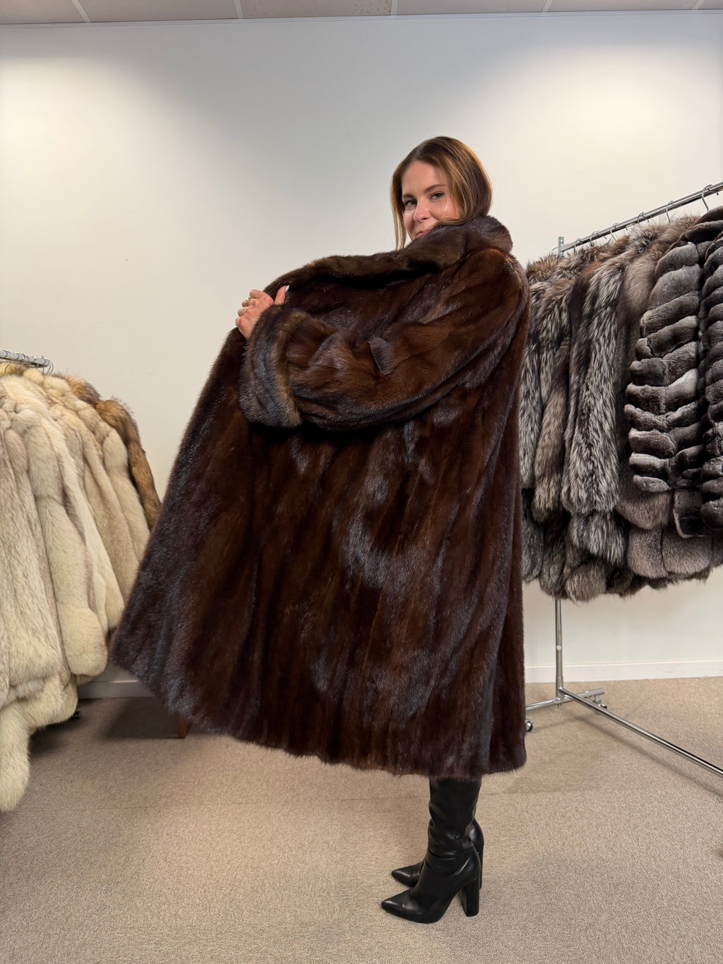 Mink Fur Coat, Brown, Thick Fur, Oversized 5XL