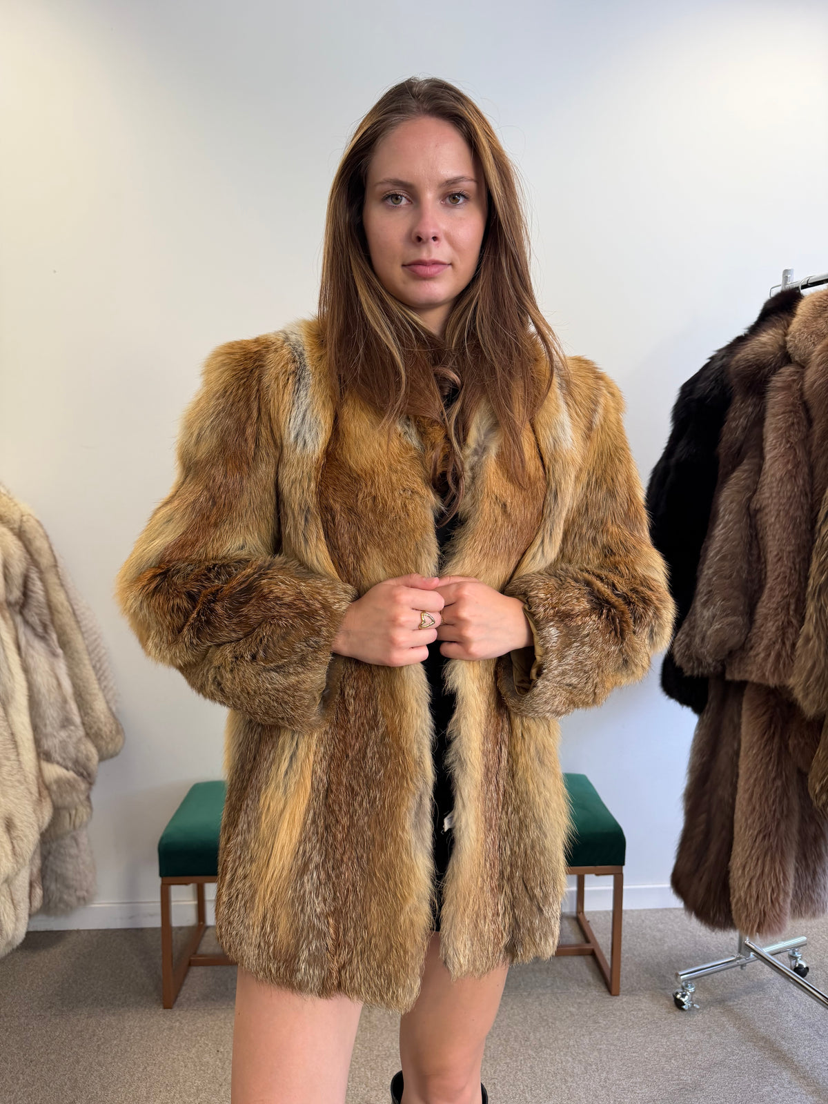 Red Fox Fur Jacket, Small, Fluffy
