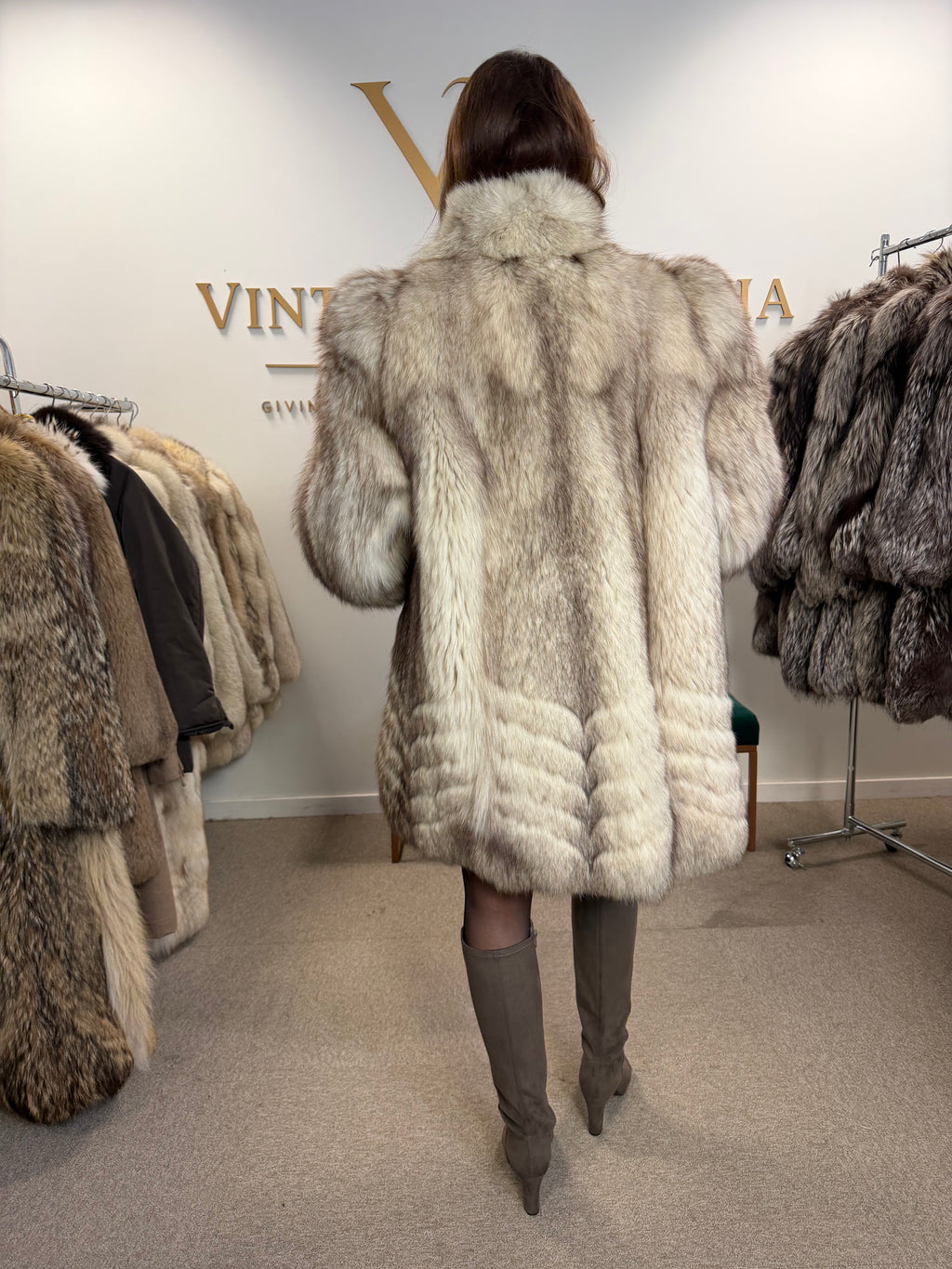 White Nordic Fox Fur Coat, Medium, Thick Pelt