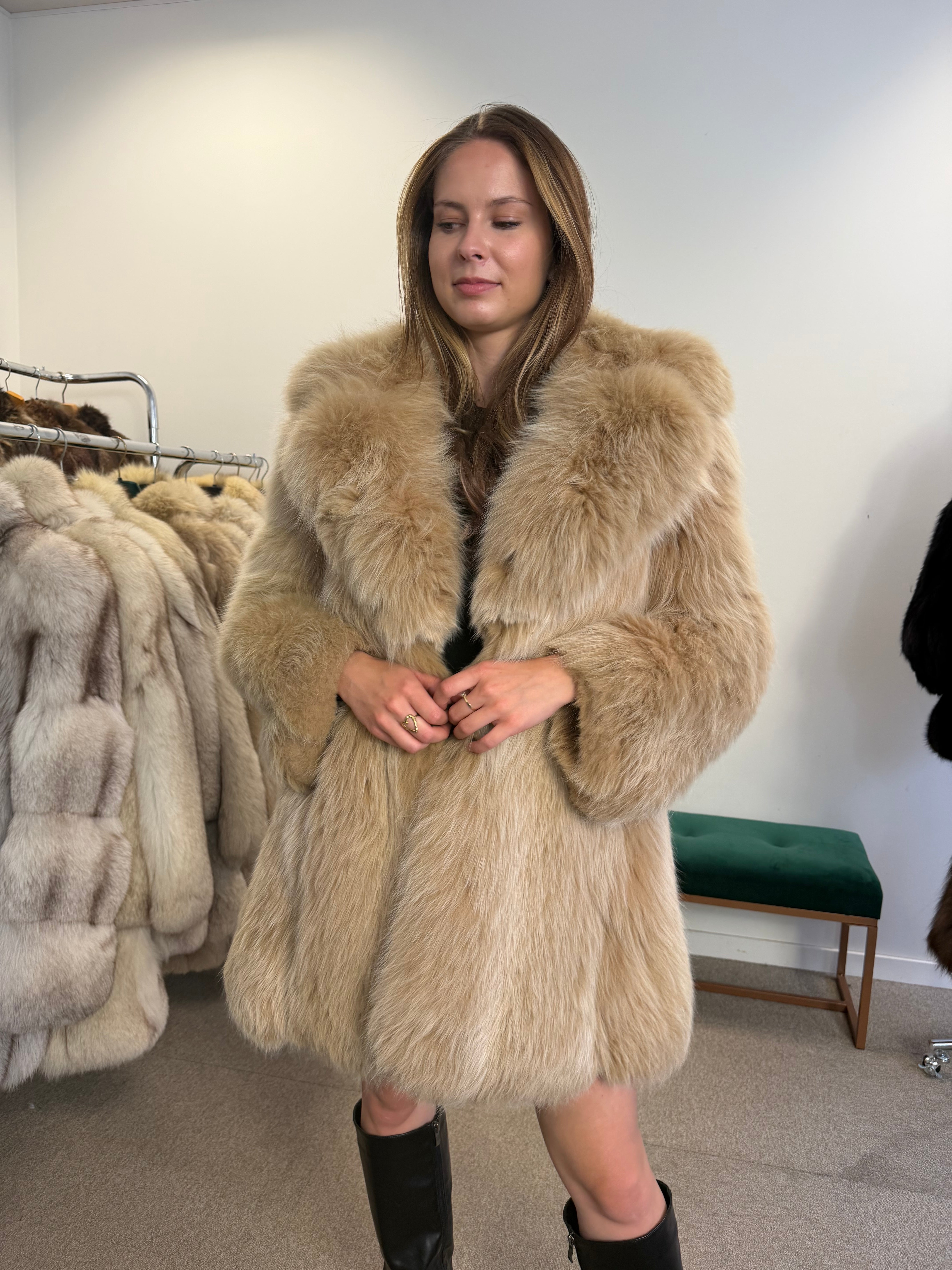 Cream Fox Fur Jacket, Size M | Vintage Fur Mania