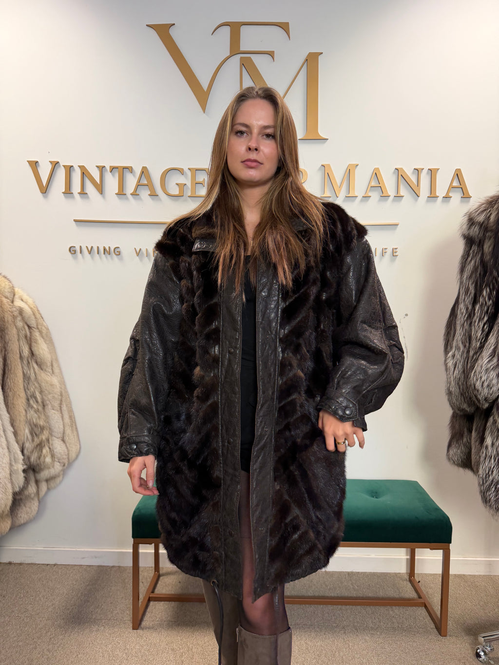 Dark Brown Mink Fur Jacket, Medium, Leather
