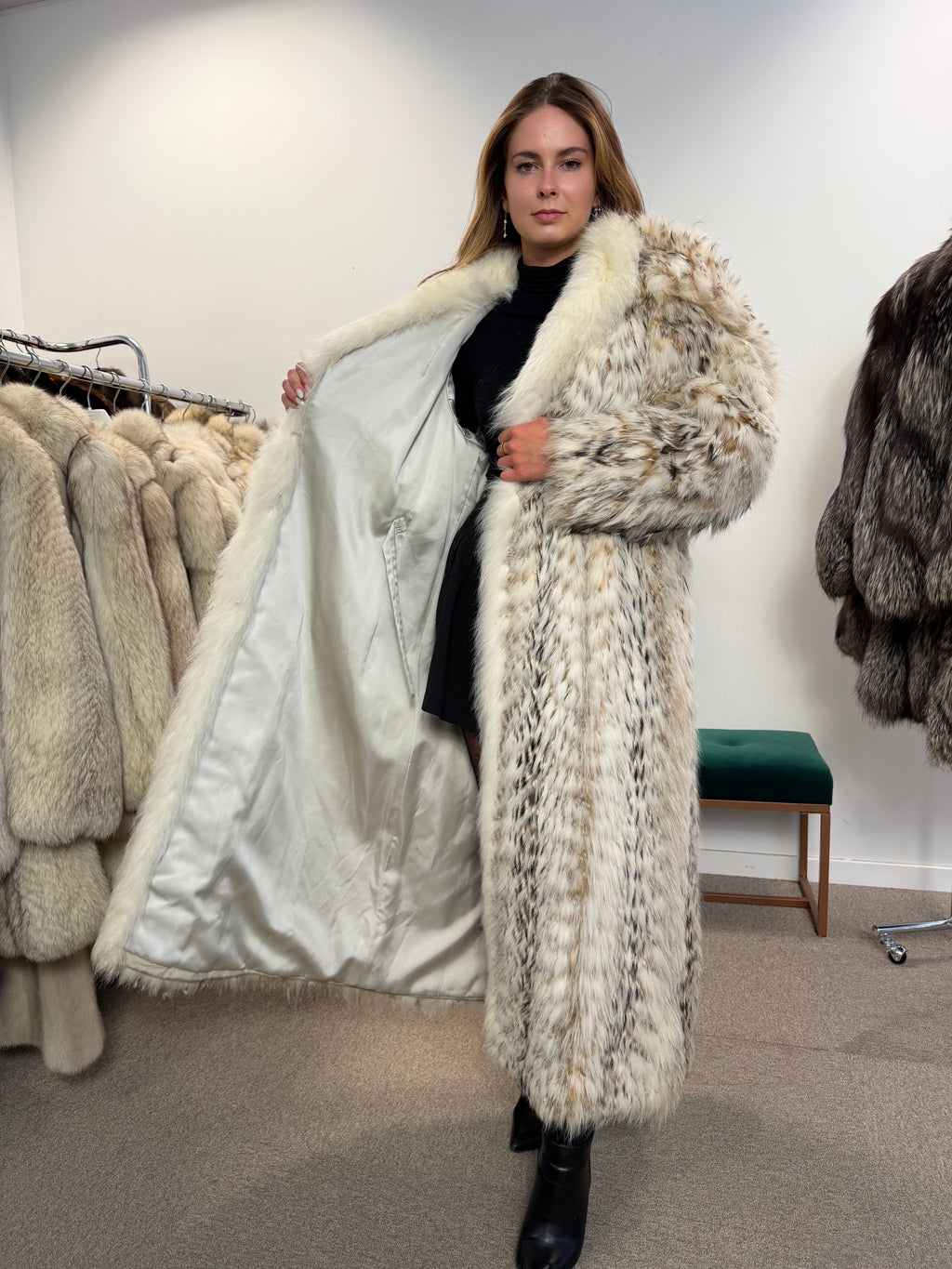 White Fox and Finn Raccoon Real Fur Coat, Size XL