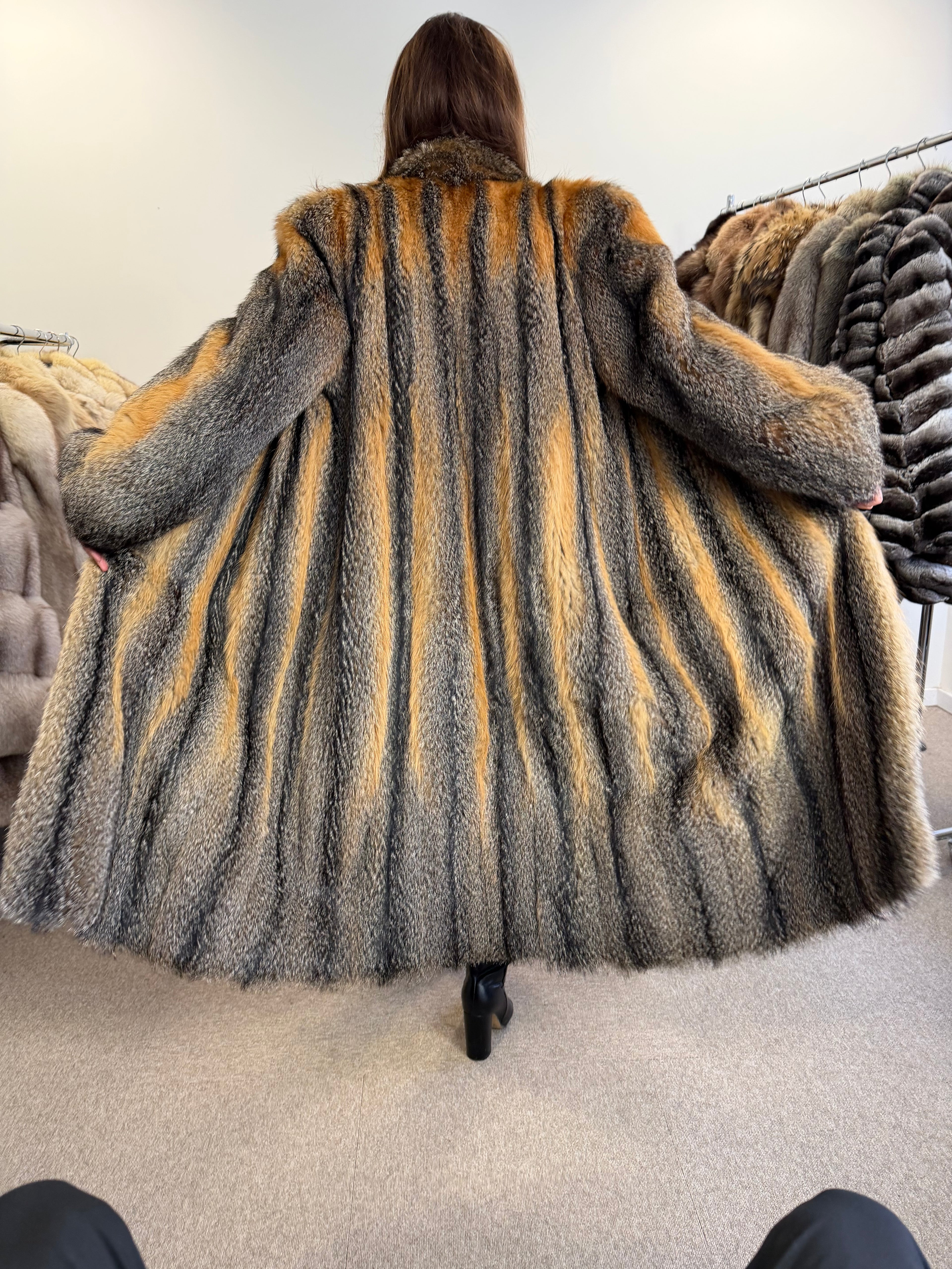 Gray Fox Fur Coat, full length, Size M