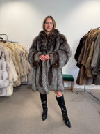 Silver Fox Fur Coat, Knee Length, Size L
