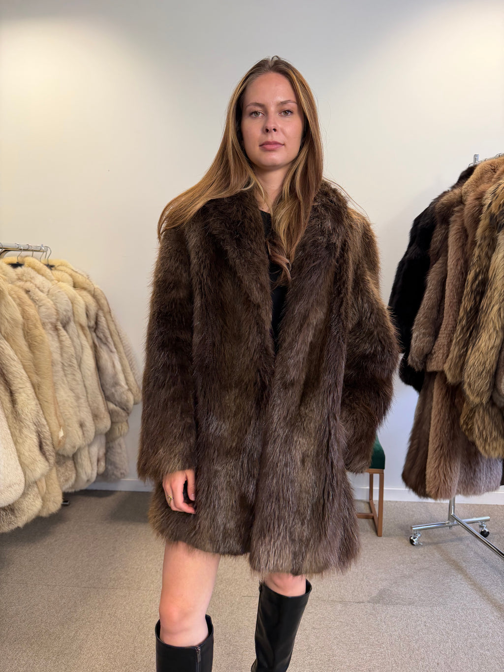 Brown Beaver Fur Jacket, Medium, Outlet Price