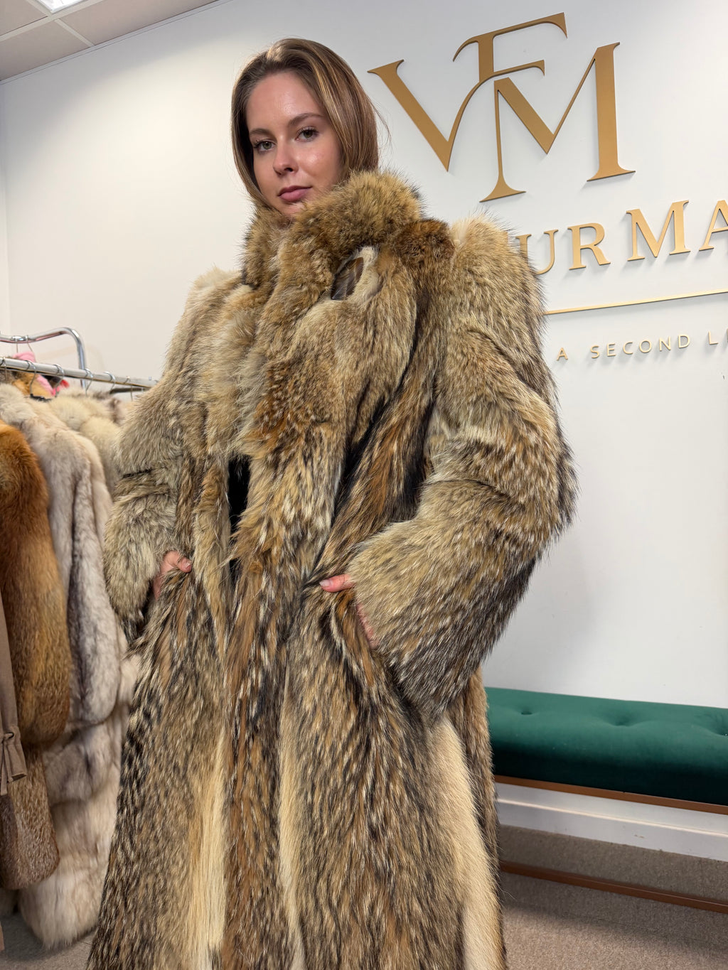 Coyote Fur Coat, Large, Full Length, Fluffy