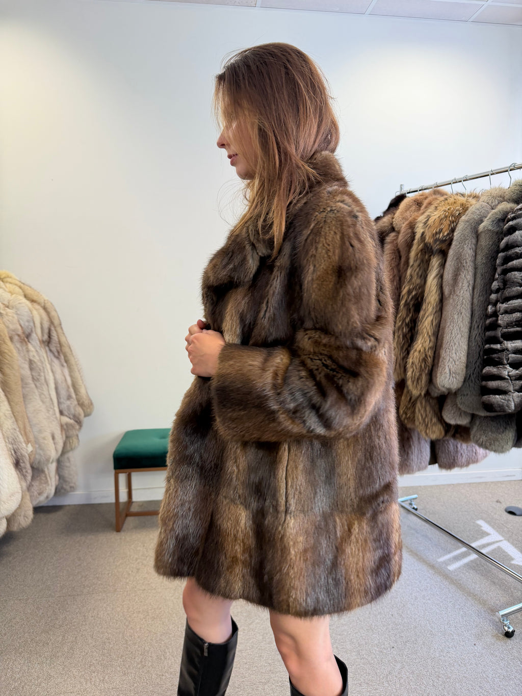 Brown Beaver Fur Jacket, Medium, Outlet