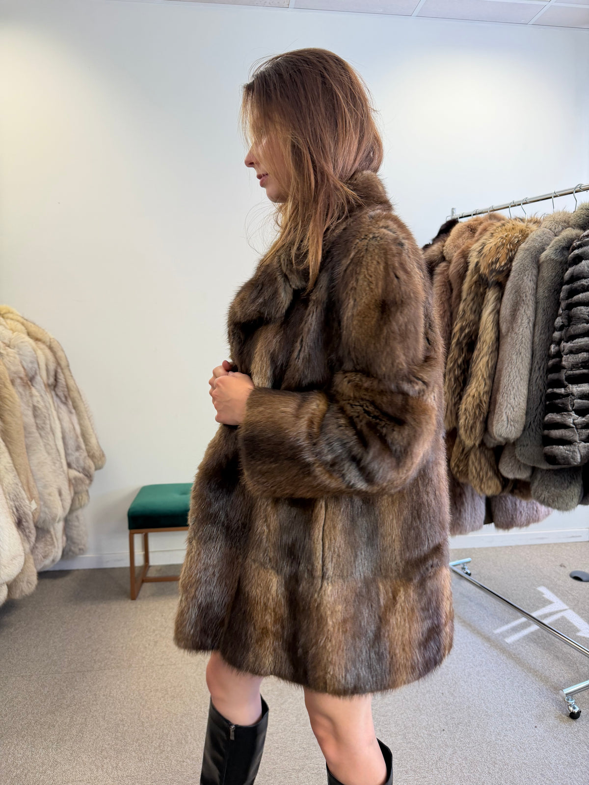 Brown Beaver Fur Jacket, Medium, Outlet