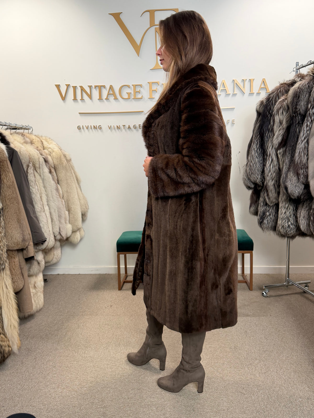 Brown Sheared Mink Fur Coat, Large, High Quality