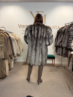 Silver Fox Fur Coat, XL, Collarless, Rare Style