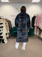Blue & Black Dyed Fox Fur Coat, Large, Pieced