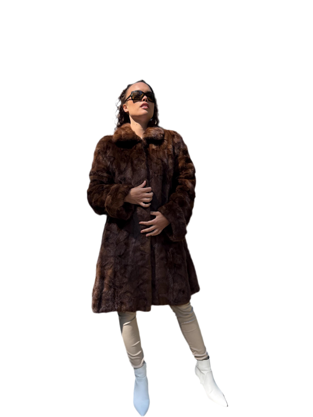 Natural Brown Mink Fur Coat XL Size