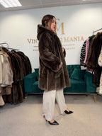 Sheared Beaver Fur Coat, Hooded, Oversize up to 3XL