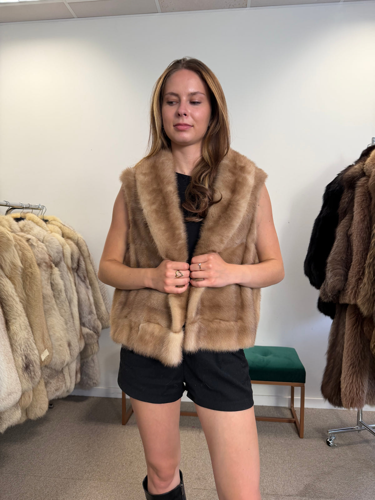 Pastel Mink Fur Vest, Medium, Open Front