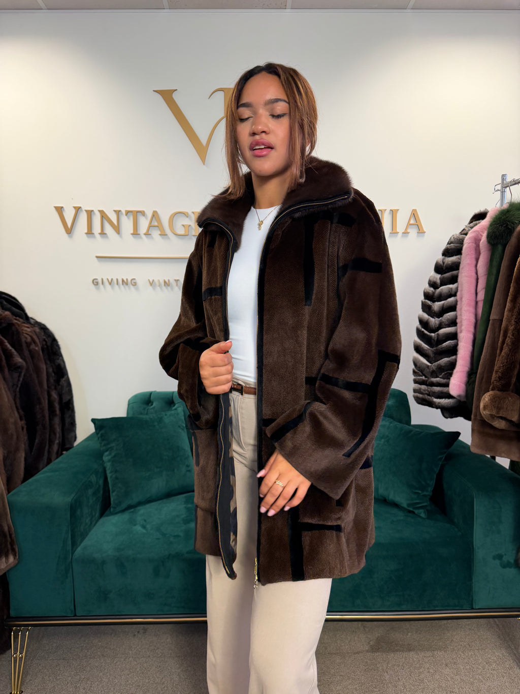Sheared Mink Fur Coat, Large, Designer with Zipper, New