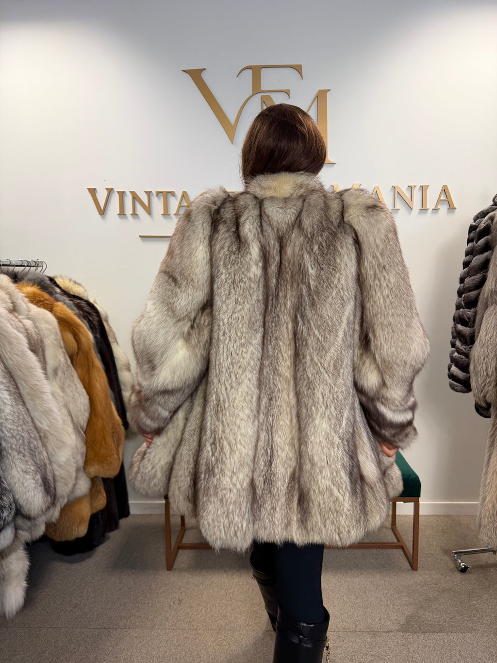 White Blue Fox Fur Coat, Dark Reflection, Medium