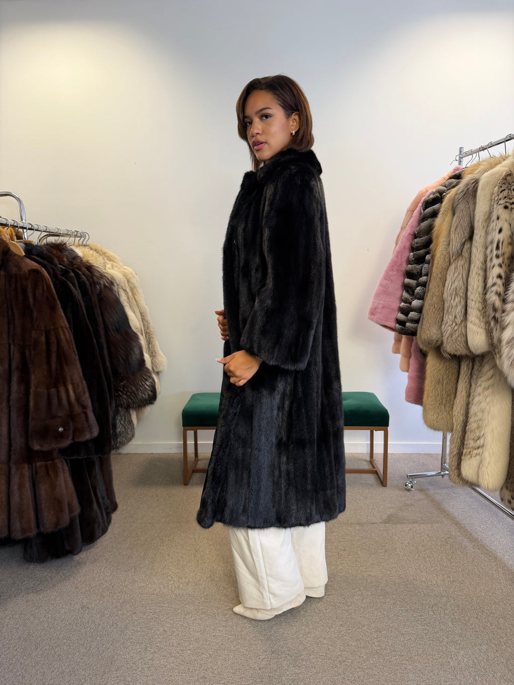Black Mink Fur Coat, Size M, rare find