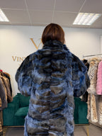 Blue & Black Dyed Fox Fur Coat, Large, Pieced