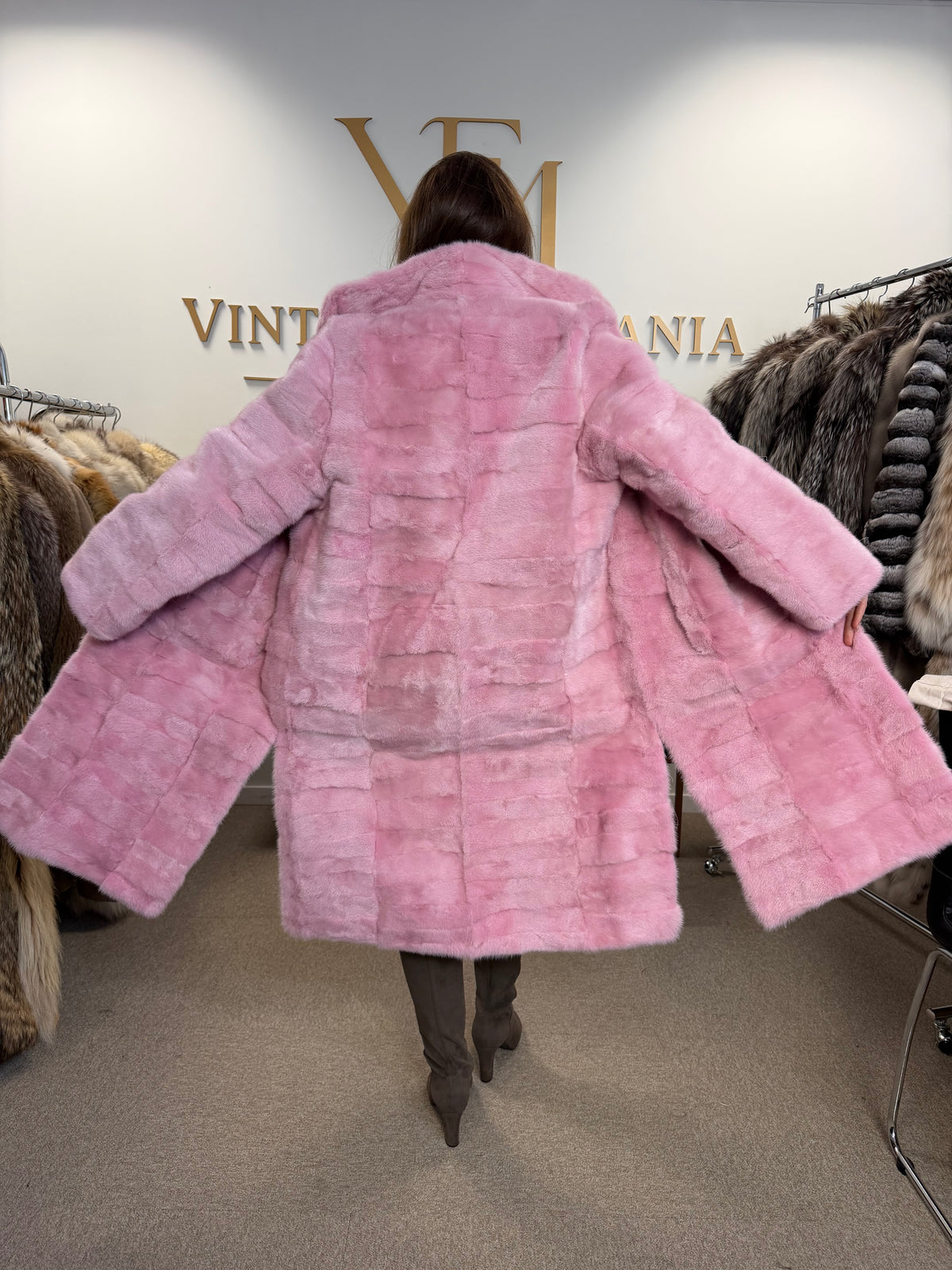 Mink Fur Coat, Pink Swinger, Size M/L