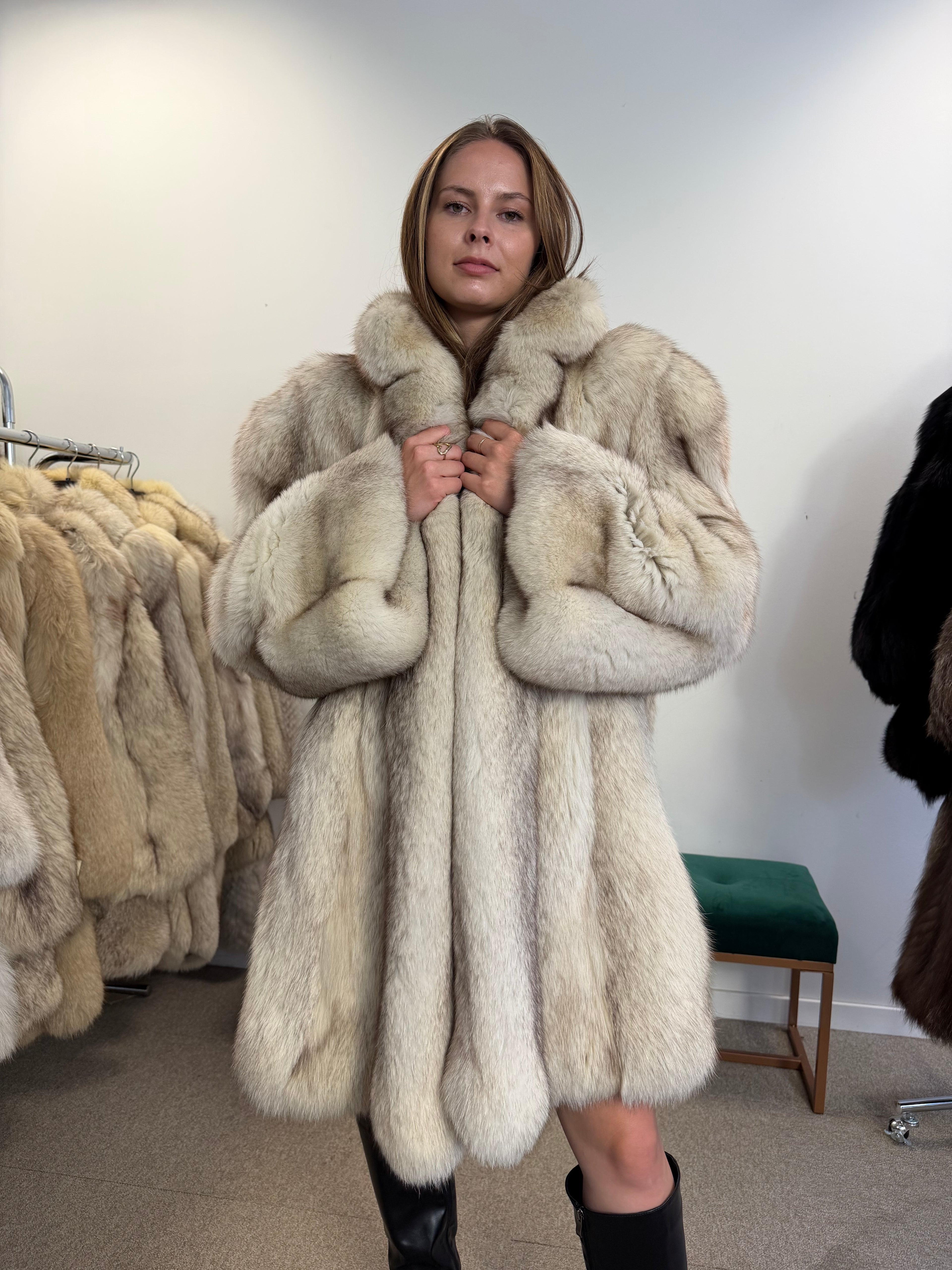 Fox Fur Coat, White Nordic, Oversized 3XL