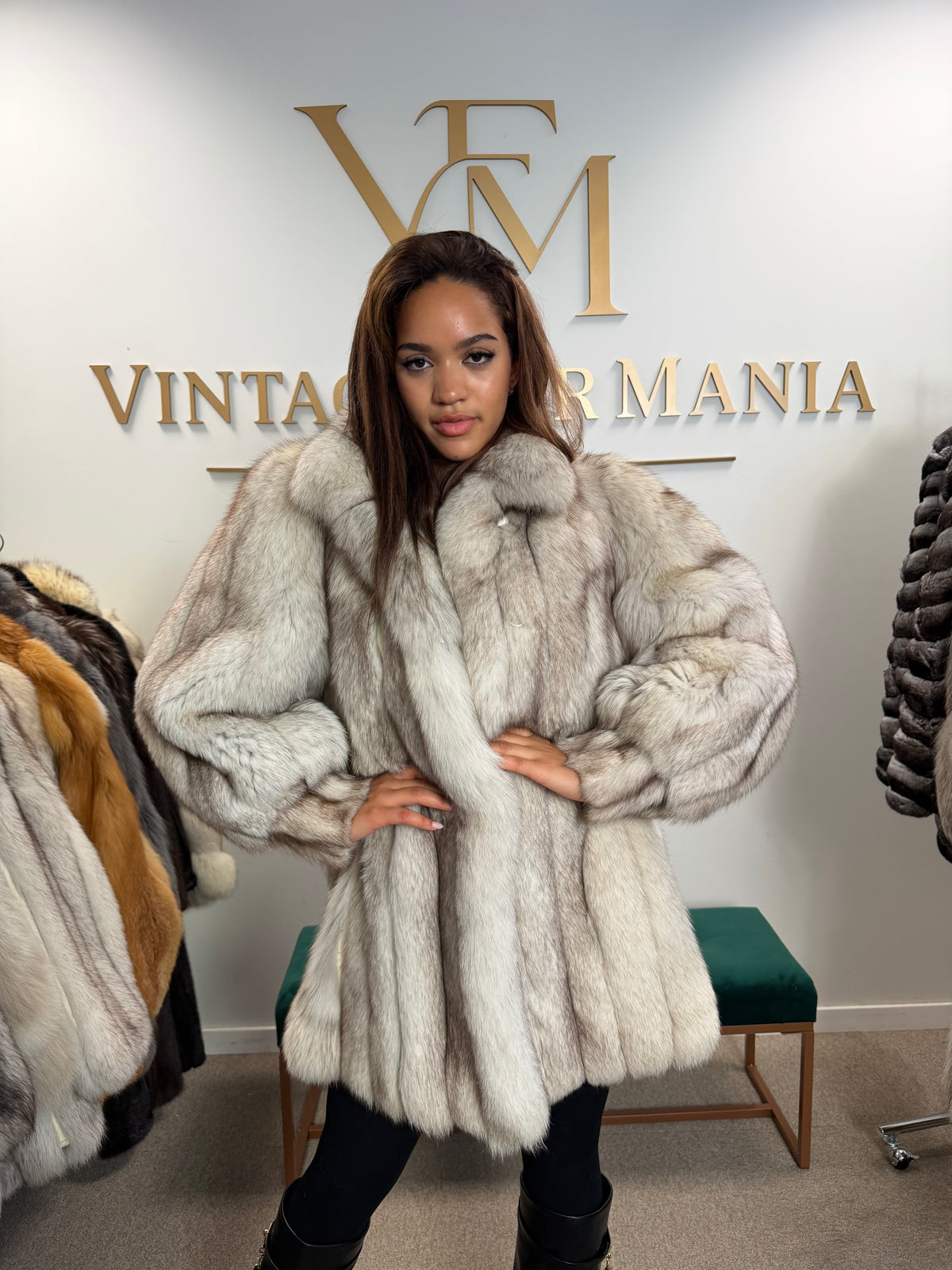 White Blue Fox Fur Coat, Like New, Medium