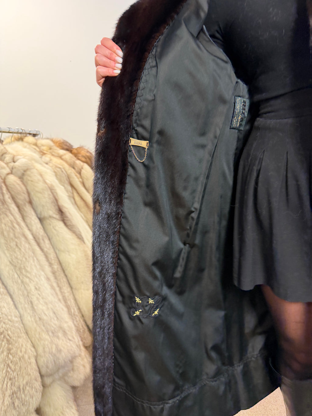 Mink Fur Coat, Dark Brown, Size L