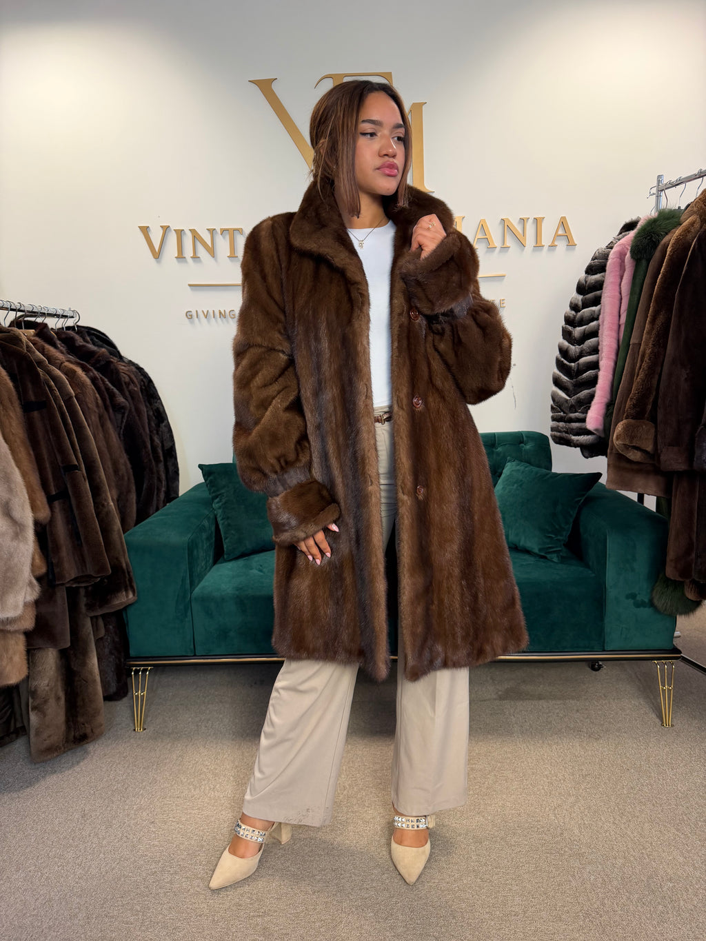 Brown Thick Mink Fur Coat, XL, Flexible