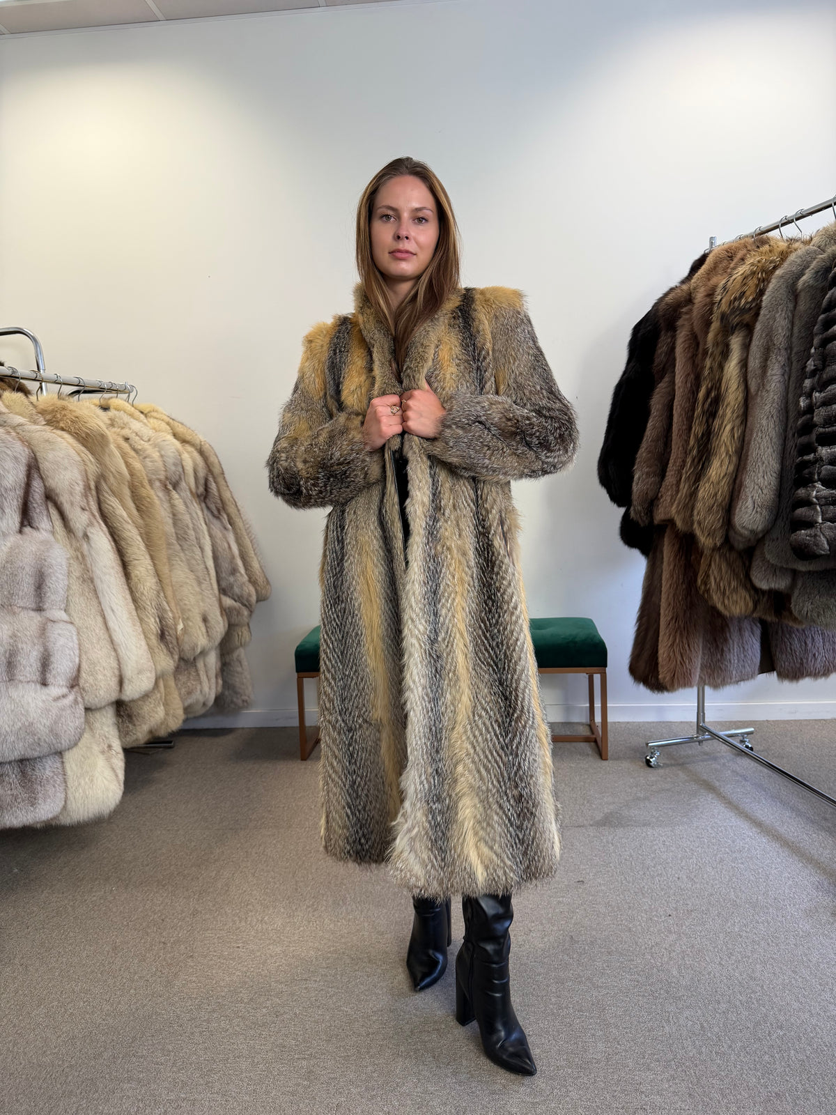 Grey Fox Fur Coat, Medium, Outlet