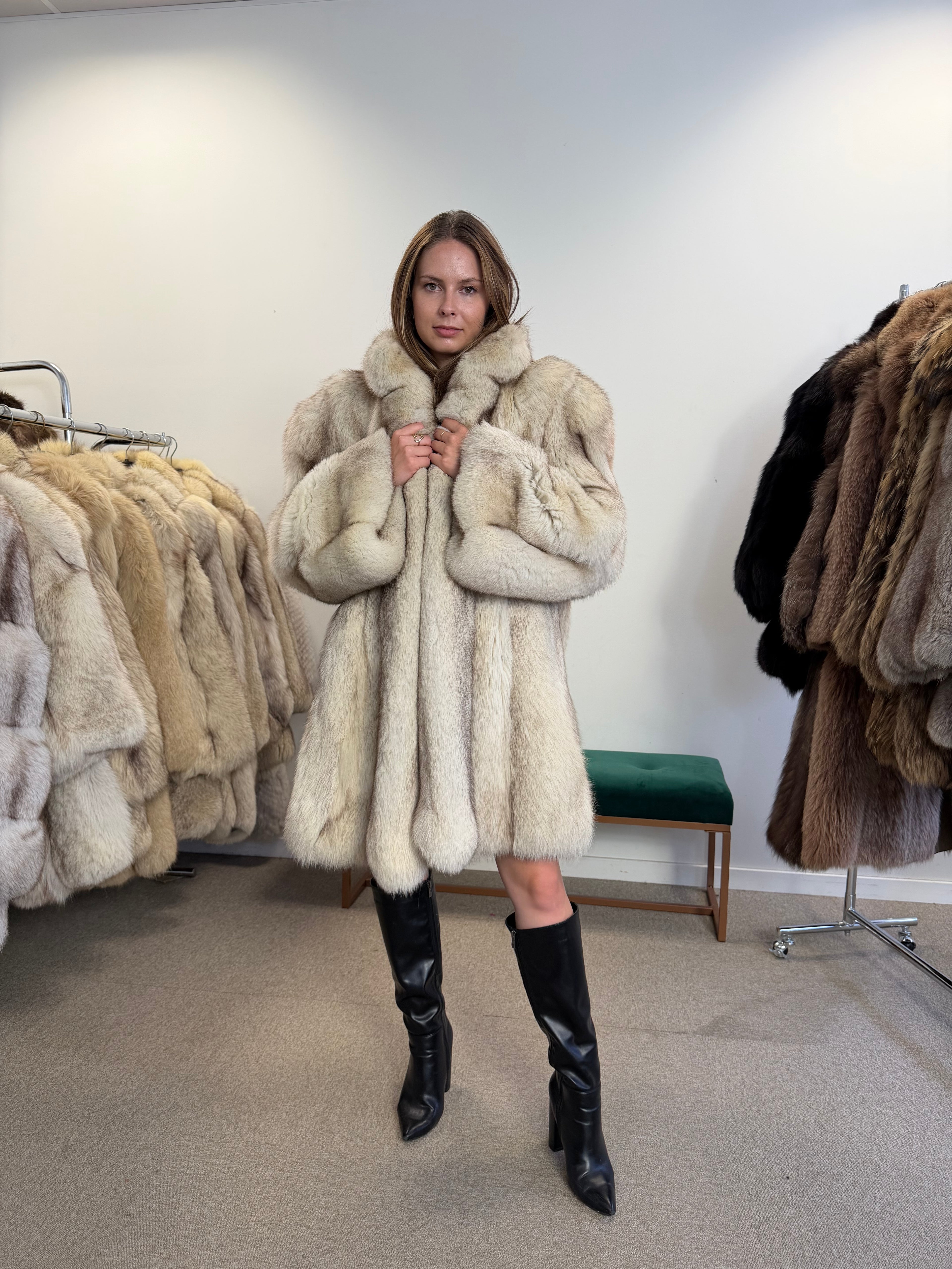 Fox Fur Coat, White Nordic, Oversized 3XL